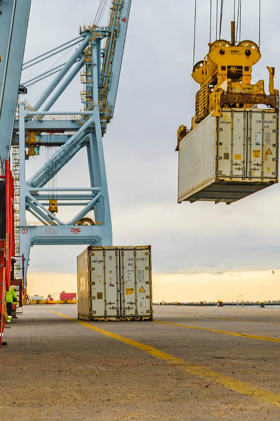 BenCal sea freight container being lifted by gantry crane for export from Fremantle Port, Perth WA