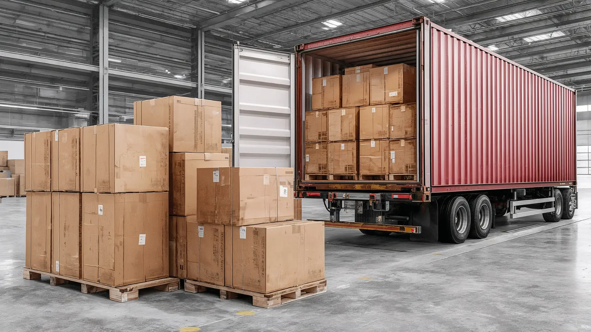 BenCal cargo consolidation truck loaded with cardboard boxes at the Perth depot, bound for international export
